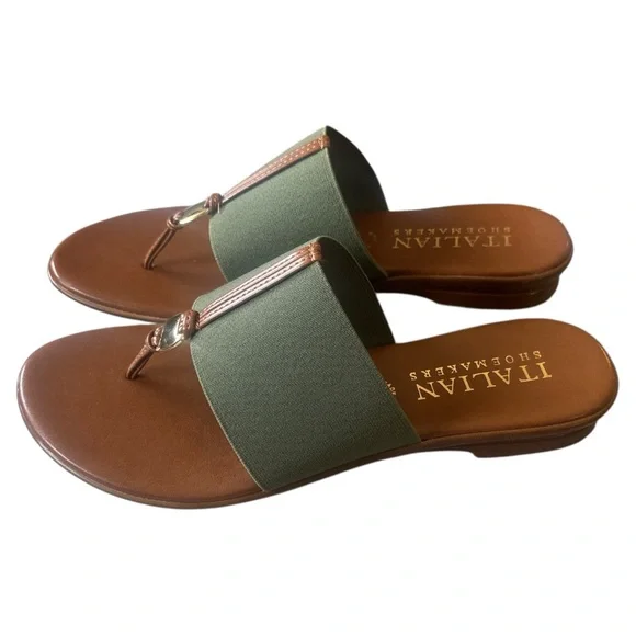 Italian Shoemakers Green and Brown Sandals with Minimalist Design - Picture 3 of 6